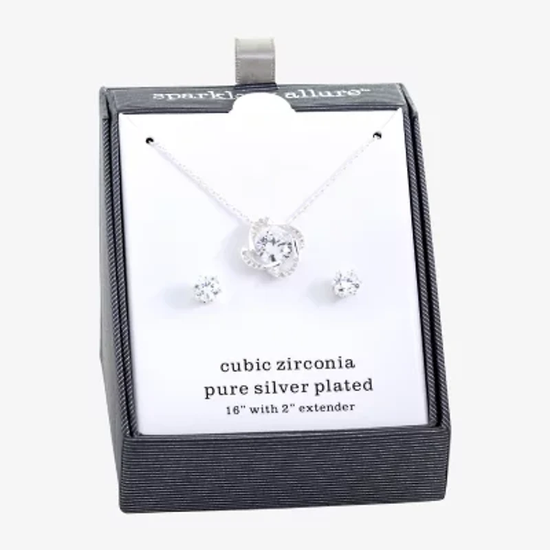 Sparkle Allure Womens Cubic Zirconia Pure Silver Over Brass Knot 2-pc. Jewelry Set