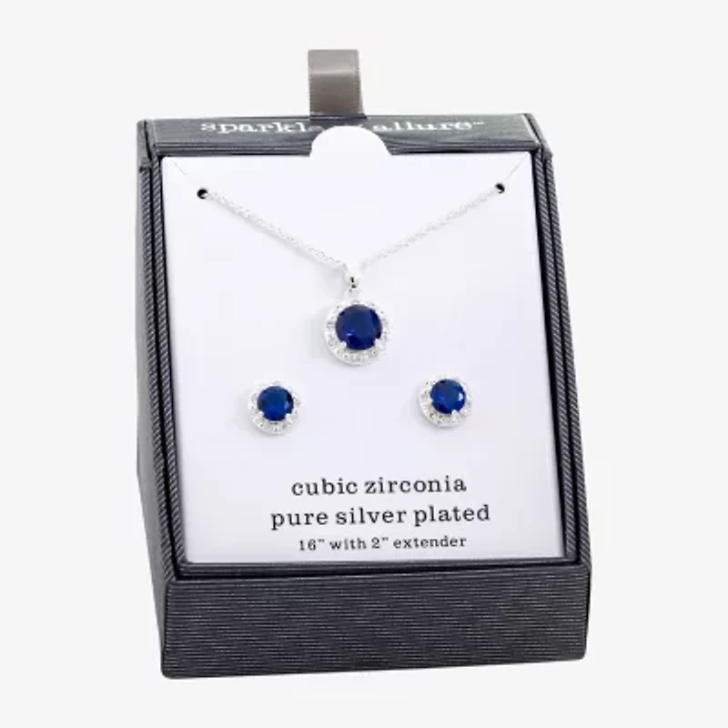 Sparkle Allure Womens Blue Cubic Zirconia Pure Silver Over Brass Round 2-pc. Jewelry Set