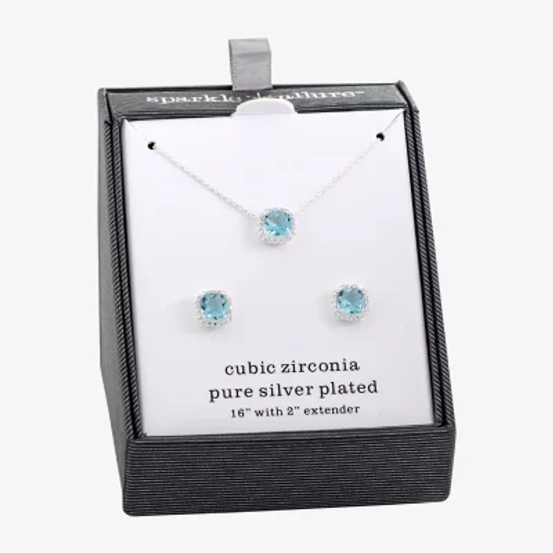 Sparkle Allure Womens Blue Cubic Zirconia Pure Silver Over Brass 2-pc. Jewelry Set