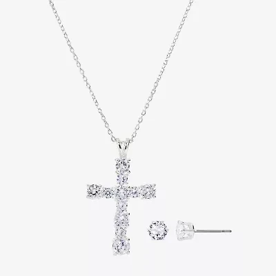 Sparkle Allure Womens Cubic Zirconia Pure Silver Over Brass Cross 2-pc. Jewelry Set