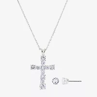 Sparkle Allure Womens Cubic Zirconia Pure Silver Over Brass Cross 2-pc. Jewelry Set