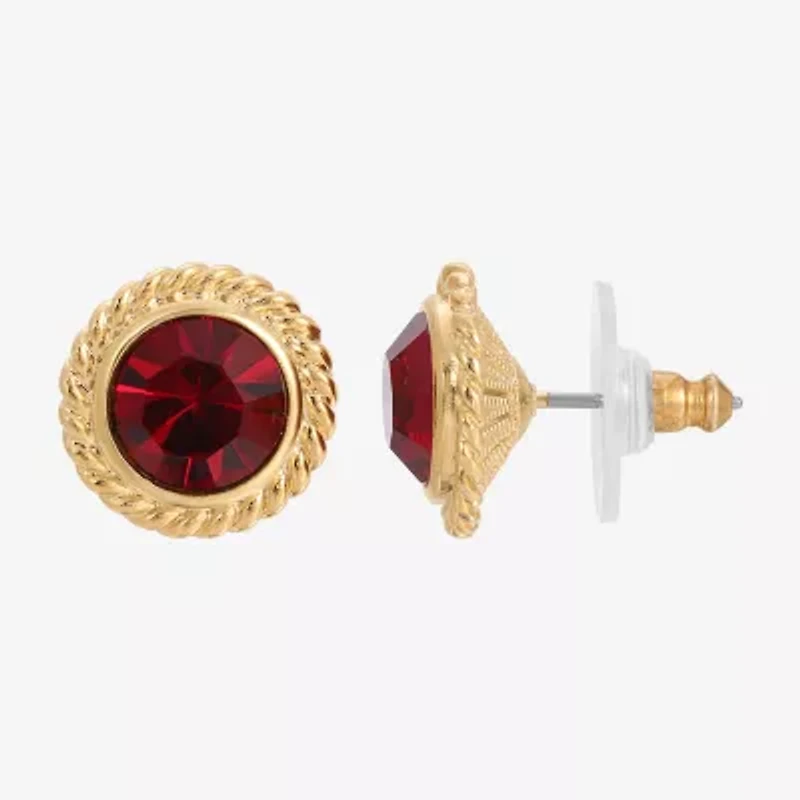 1928 Gold Tone Red 1/2 Inch Stud Earrings