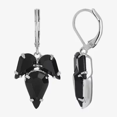 1928 Silver Tone Womens Black Drop Earrings