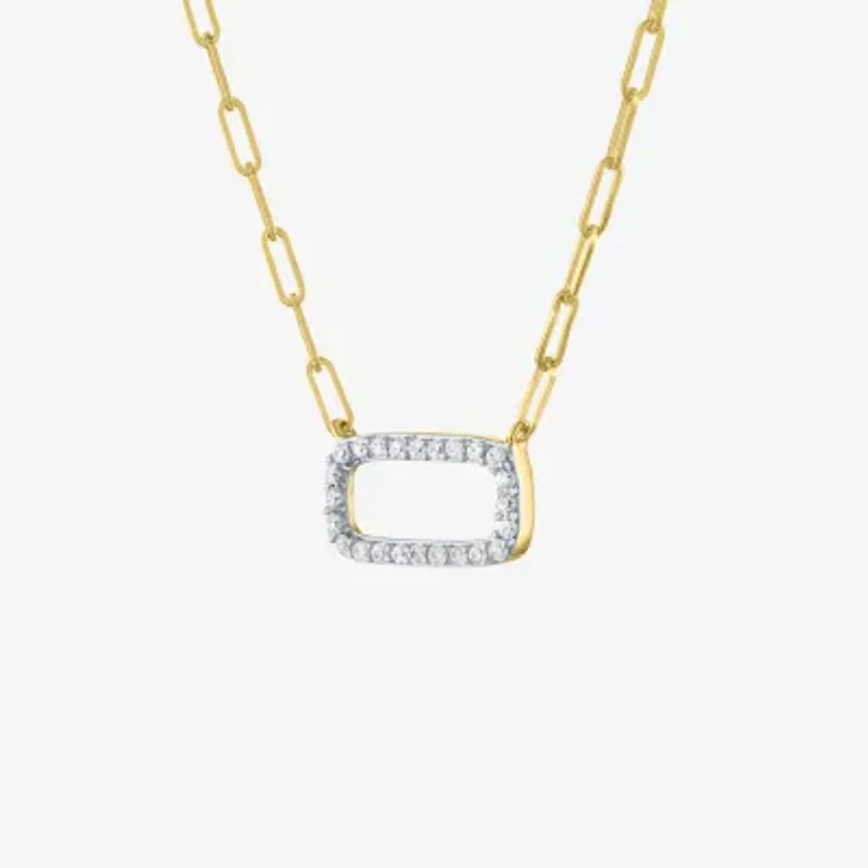 Diamond Addiction Womens 1/8 CT. T.W. Natural White 10K Gold Paperclip 18 Inch Pendant Necklace