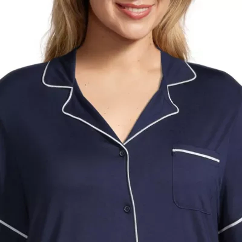 Liz Claiborne Cool and Calm Womens Short Sleeve Plus Pajama Top