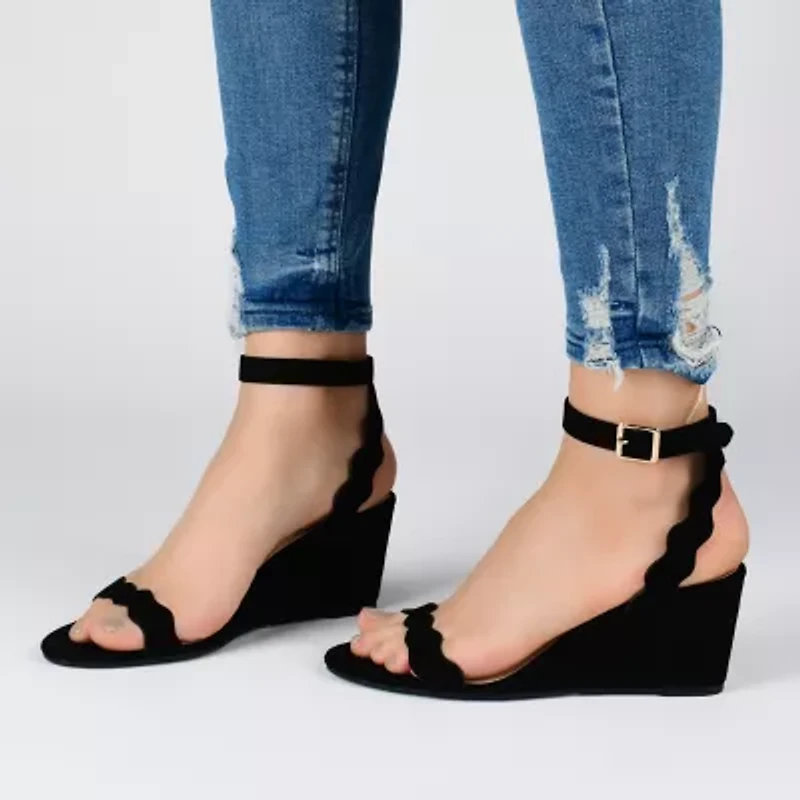 Journee Collection Loucia Womens Round Open Toe Wedge Heel Pumps