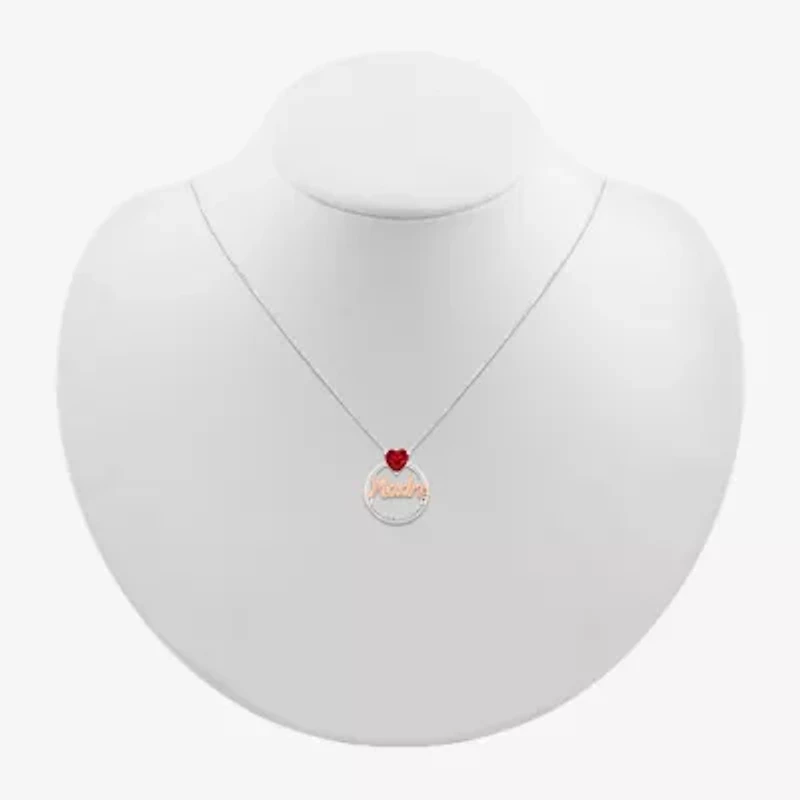 Madre Womens Lab Created Red Ruby 10K Rose Gold Sterling Silver Heart 18 Inch Pendant Necklace