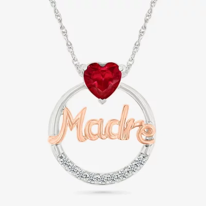 Madre Womens Lab Created Red Ruby 10K Rose Gold Sterling Silver Heart 18 Inch Pendant Necklace