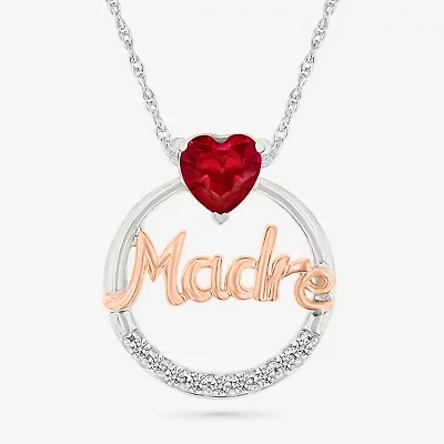 Madre Womens Lab Created Red Ruby 10K Rose Gold Sterling Silver Heart 18 Inch Pendant Necklace