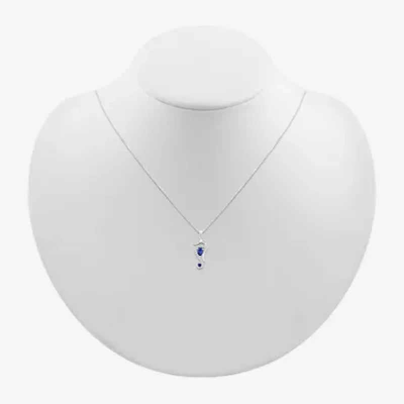 Sea Horse Womens Lab Created Blue Sapphire Sterling Silver 18 Inch Pendant Necklace