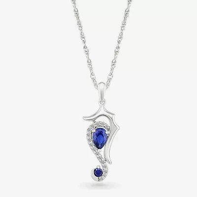 Sea Horse Womens Lab Created Blue Sapphire Sterling Silver 18 Inch Pendant Necklace