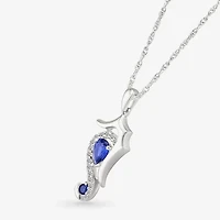 Sea Horse Womens Lab Created Blue Sapphire Sterling Silver 18 Inch Pendant Necklace