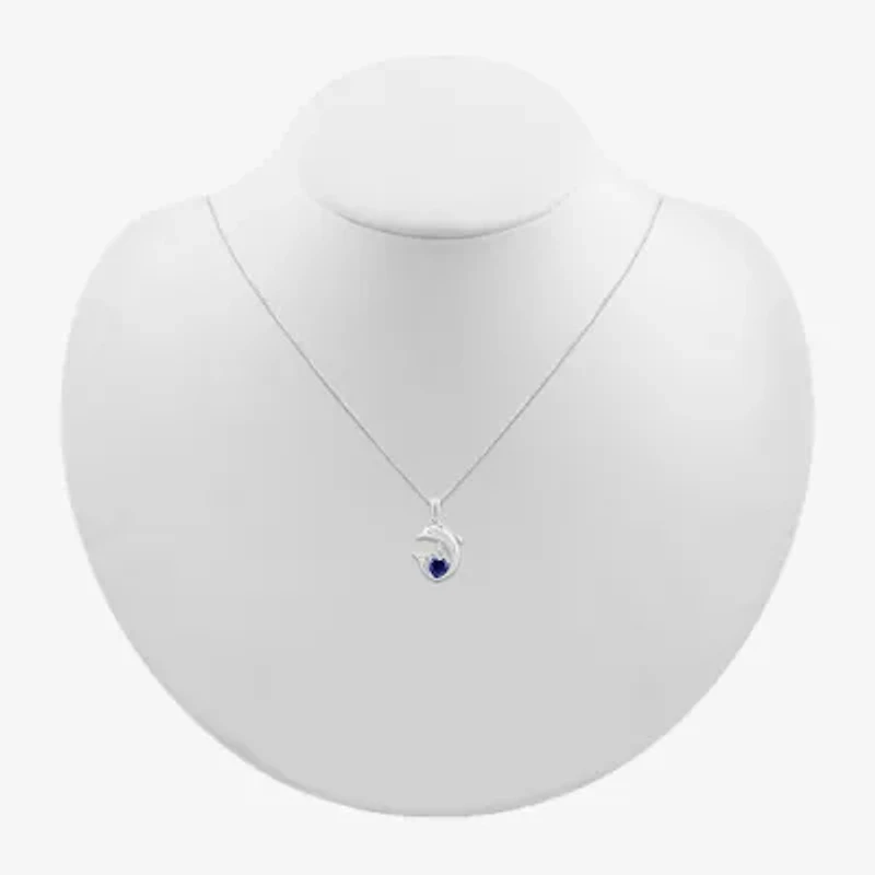 Dolphin Womens Diamond Accent Lab Created Blue Sapphire Sterling Silver 18 Inch Pendant Necklace