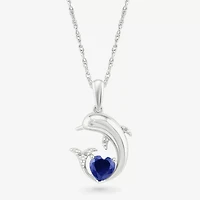 Dolphin Womens Diamond Accent Lab Created Sapphire Sterling Silver 18 Inch Pendant Necklace