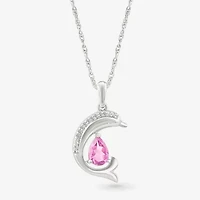 Dolphin Womens Diamond Accent Lab Created Pink Sapphire Sterling Silver 18 Inch Pendant Necklace
