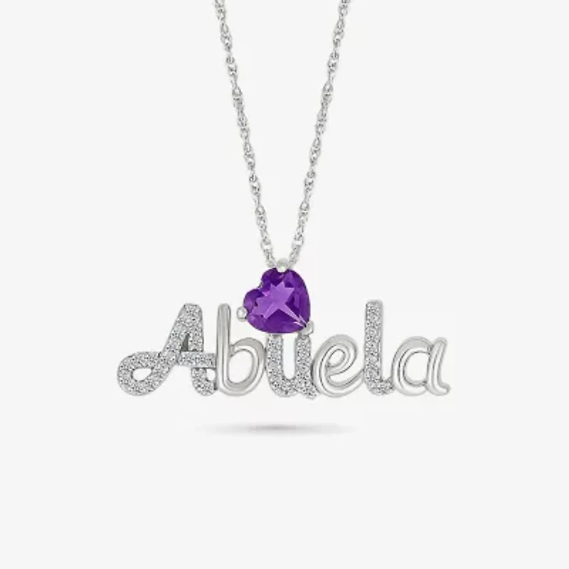 Abuela Womens Genuine Purple Amethyst Sterling Silver Heart 18 Inch Pendant Necklace