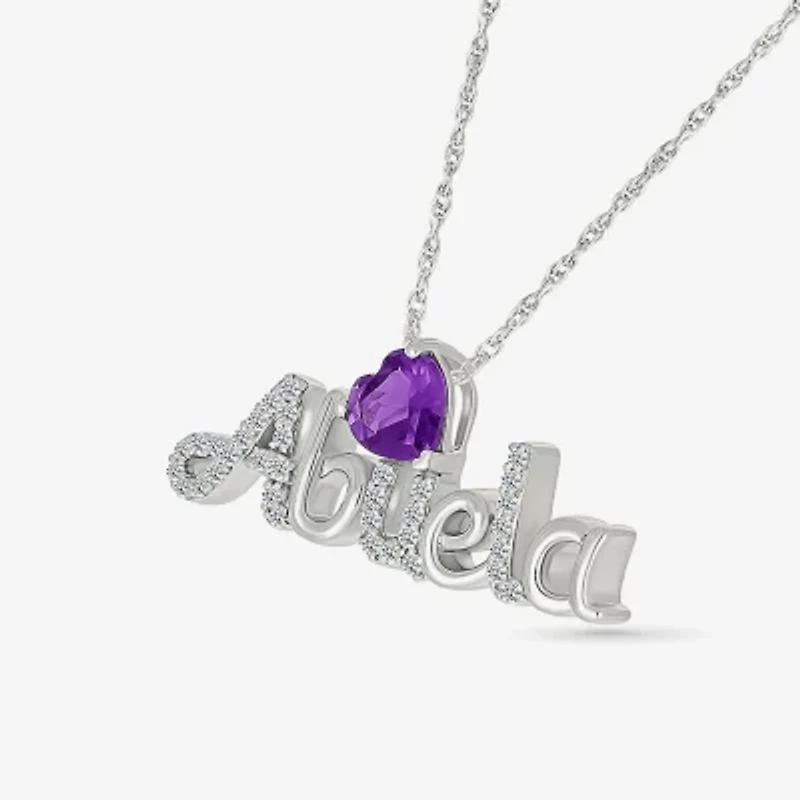Abuela Womens Genuine Purple Amethyst Sterling Silver Heart 18 Inch Pendant Necklace