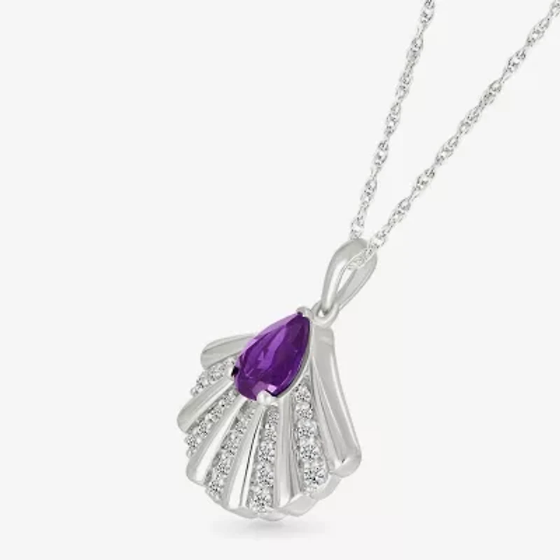 Seashell Womens Genuine Purple Amethyst Sterling Silver 18 Inch Pendant Necklace