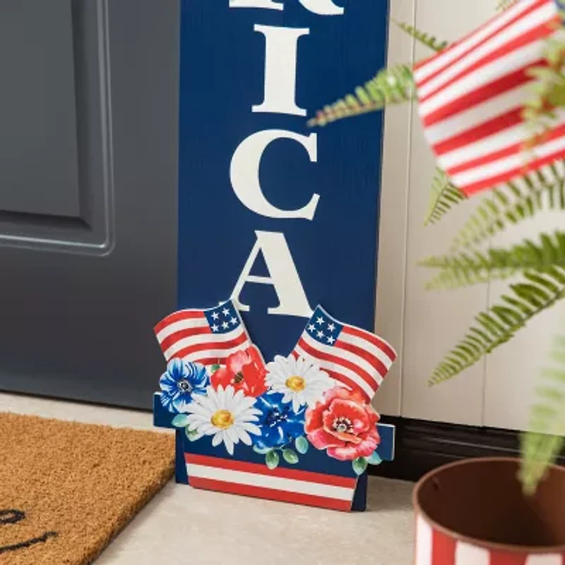 Glitzhome Wooden America Christmas Porch Sign