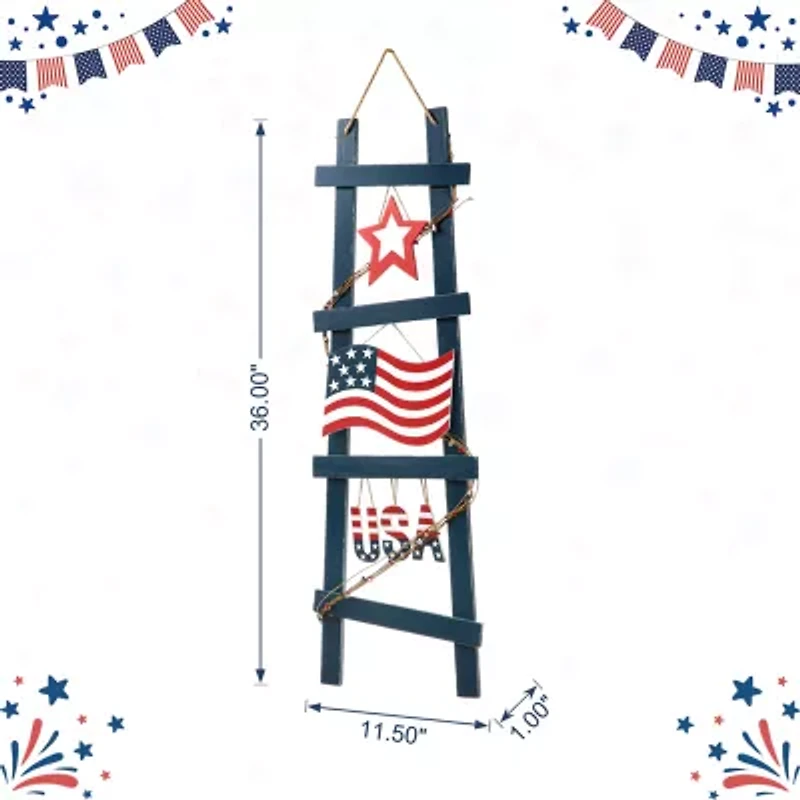 Glitzhome Ladder-Shaped Usa Christmas Porch Sign