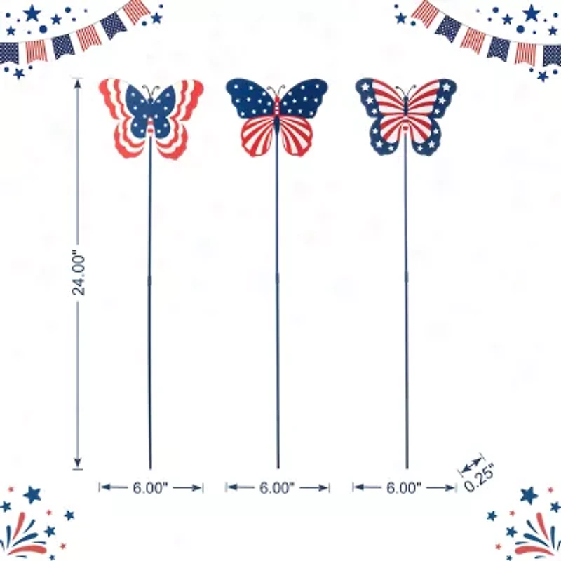 Glitzhome Metal Butterflies 4th of July Yard Art