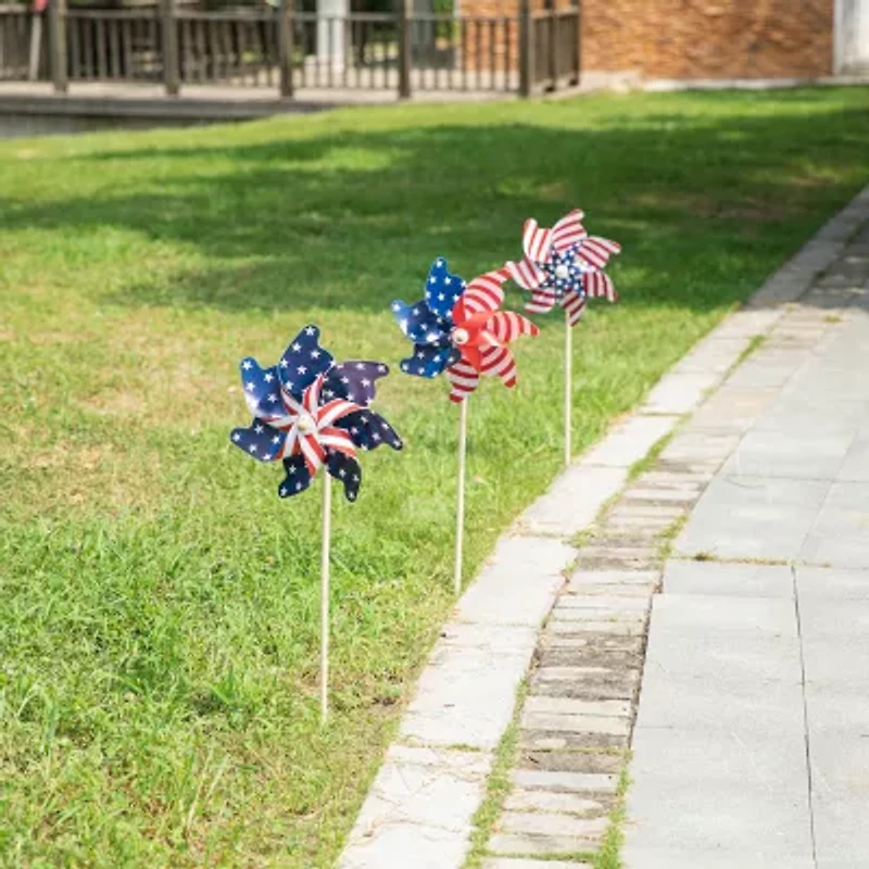 Glitzhome Flag Print Windmills 4th of July Yard Art
