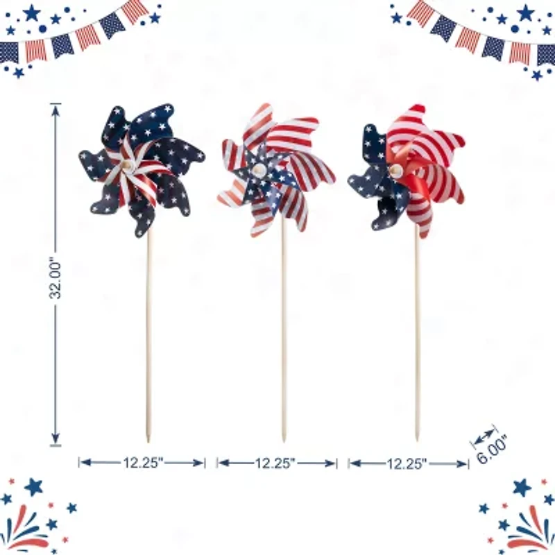Glitzhome Flag Print Windmills 4th of July Yard Art