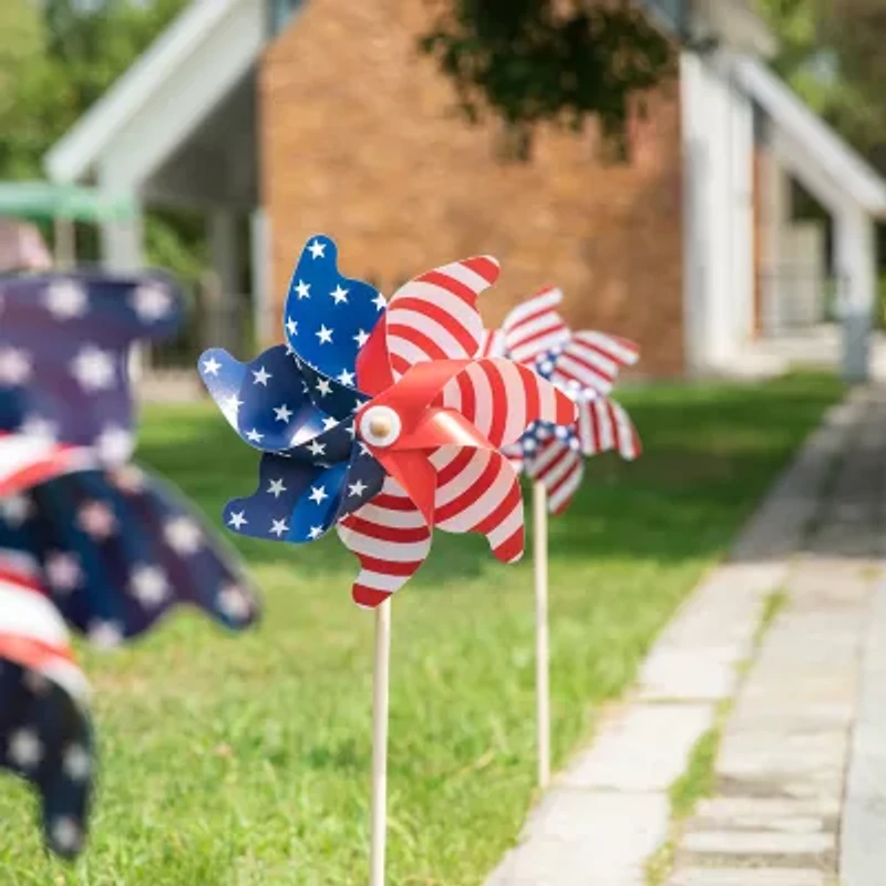 Glitzhome Flag Print Windmills 4th of July Yard Art