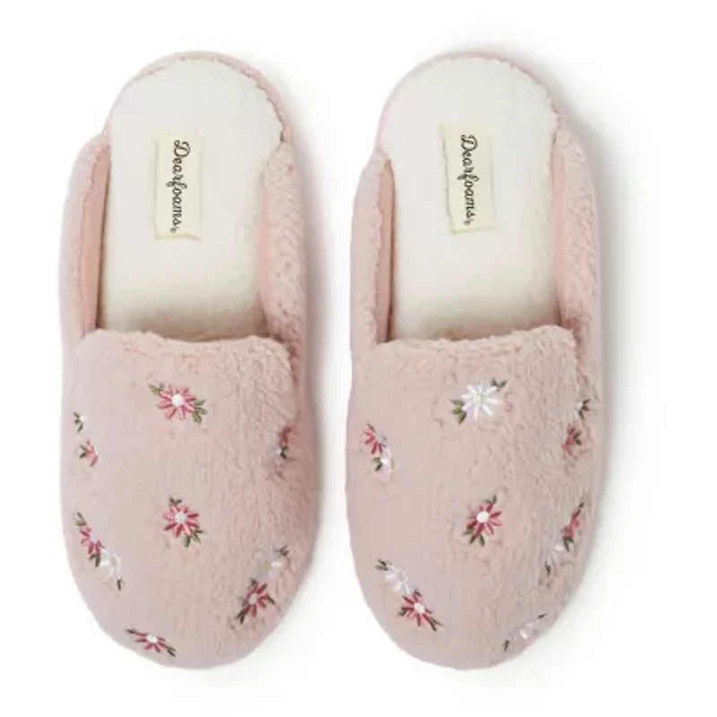 Dearfoams Teddy Tab Scuff Womens Memory Foam Slip-On Slippers