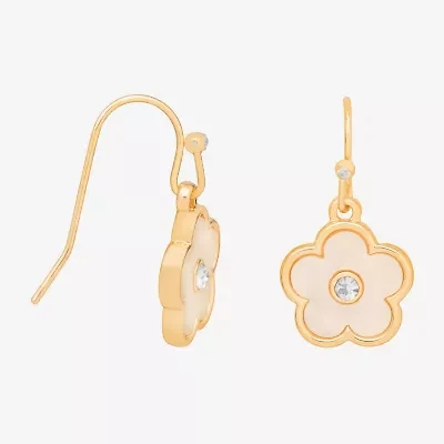 Bijoux Bar Delicates Gold Tone Womens Glass Simulated Pearl Flower Drop Earrings