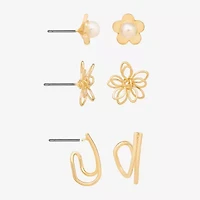 Bijoux Bar Delicates Gold Tone Womens Stainless Steel Flower 3 Pair Earring Set