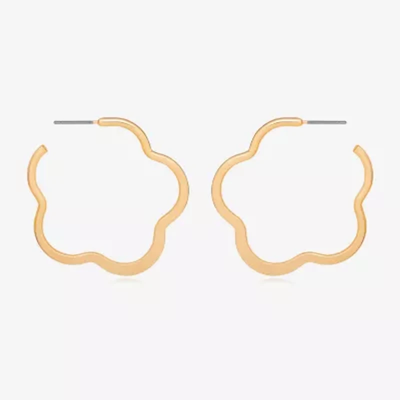 Bijoux Bar Delicates Gold Tone Womens Simulated Pearl 42.9mm Flower Hoop Earrings