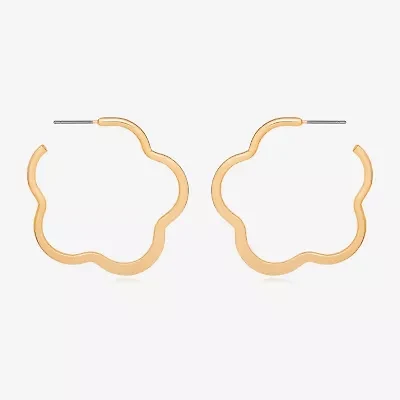 Bijoux Bar Delicates Gold Tone Womens Simulated Pearl 42.9mm Flower Hoop Earrings