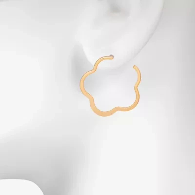 Bijoux Bar Delicates Gold Tone Womens Simulated Pearl 42.9mm Flower Hoop Earrings