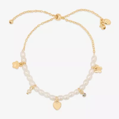 Bijoux Bar Delicates Gold Tone Womens Glass Simulated Pearl Butterfly Flower Heart Bolo Bracelet