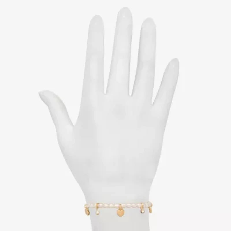 Bijoux Bar Delicates Gold Tone Womens Glass Simulated Pearl Butterfly Flower Heart Bolo Bracelet