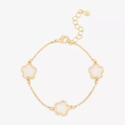 Bijoux Bar Delicates Gold Tone Womens Solid Link Flower Chain Bracelet