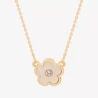 Bijoux Bar Delicates Gold Tone Womens Glass Simulated Pearl Flower 16 Inch Pendant Necklace