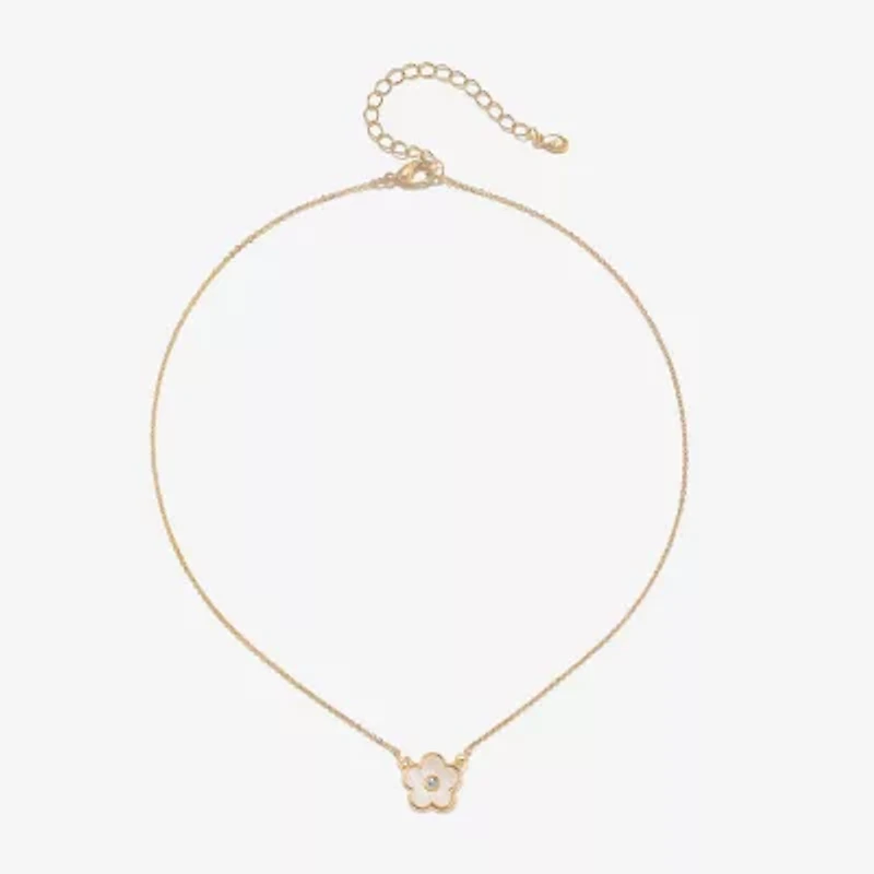 Bijoux Bar Delicates Gold Tone Womens Glass Simulated Pearl Flower 16 Inch Pendant Necklace