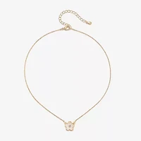 Bijoux Bar Delicates Gold Tone Womens Glass Simulated Pearl Flower 16 Inch Pendant Necklace