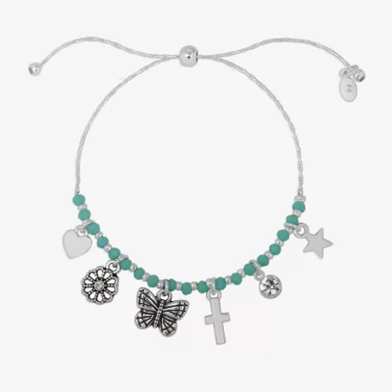 Bijoux Bar Delicates Silver Tone Womens Glass Butterfly Charm Bracelet