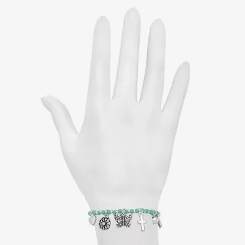 Bijoux Bar Delicates Silver Tone Womens Glass Butterfly Charm Bracelet