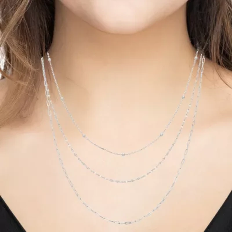 16/18/20 Inch Womens Pure Silver Over Brass Hypoallergenic 3-pc. Necklace Set