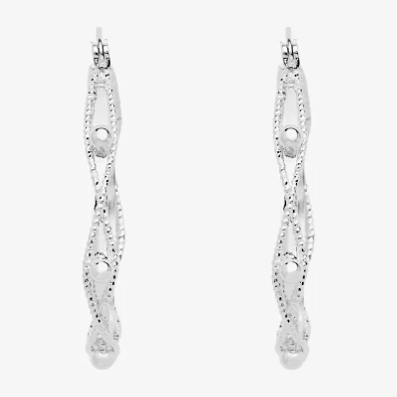 Silver Reflections Twisted Womens 42mm Hoop Earrings