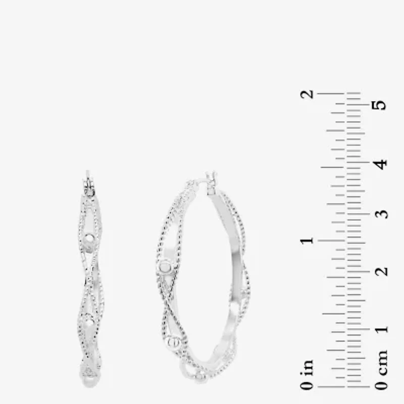 Silver Reflections Twisted Womens 42mm Hoop Earrings
