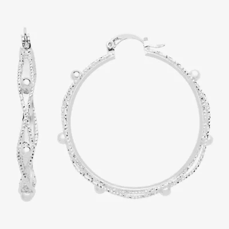 Silver Reflections Twisted Womens 42mm Hoop Earrings