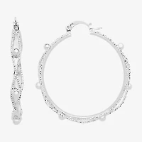 Silver Reflections Twisted Womens 42mm Hoop Earrings