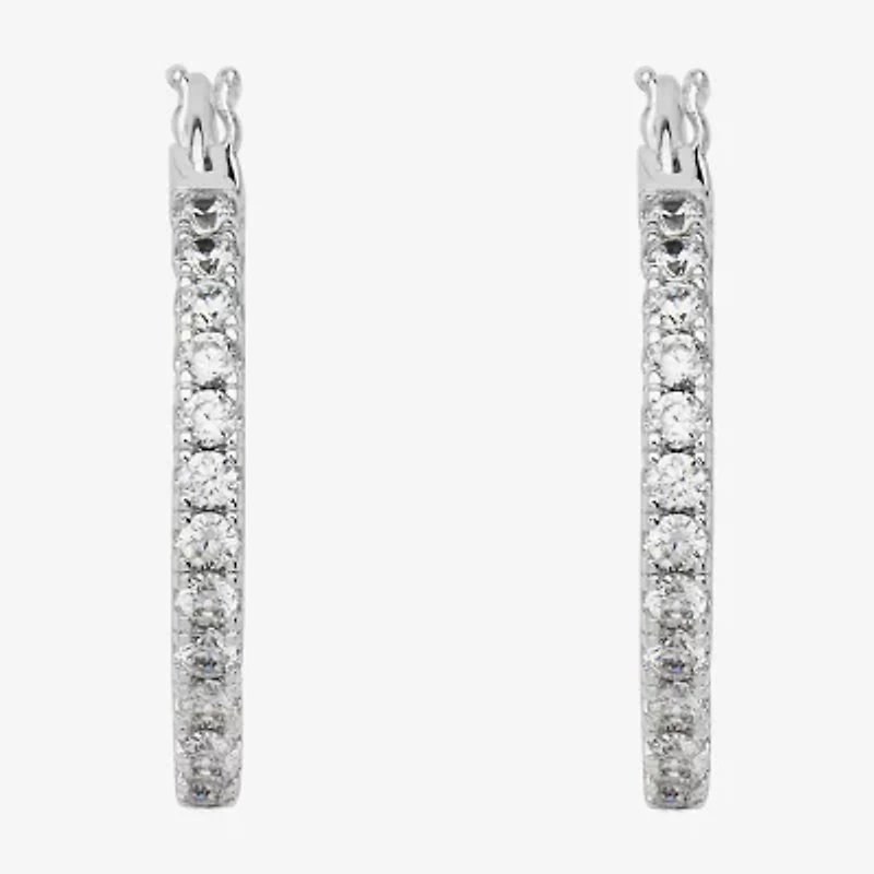 Silver Reflections Womens Cubic Zirconia 27.5mm Hoop Earrings