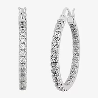Silver Reflections Womens Cubic Zirconia 27.5mm Hoop Earrings