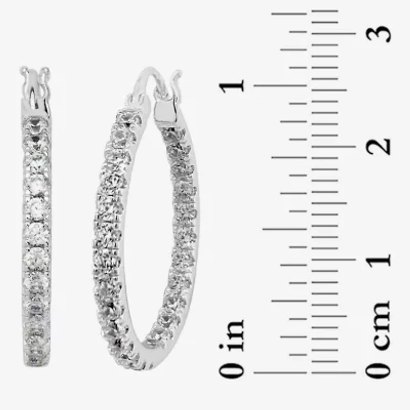 Silver Reflections Womens Cubic Zirconia 27.5mm Hoop Earrings